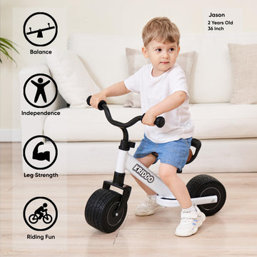 KRIDDO Baby Balance Bike for 1-2 Years Old, Mini Cruiser, Carbon Steel, White, Model KB004