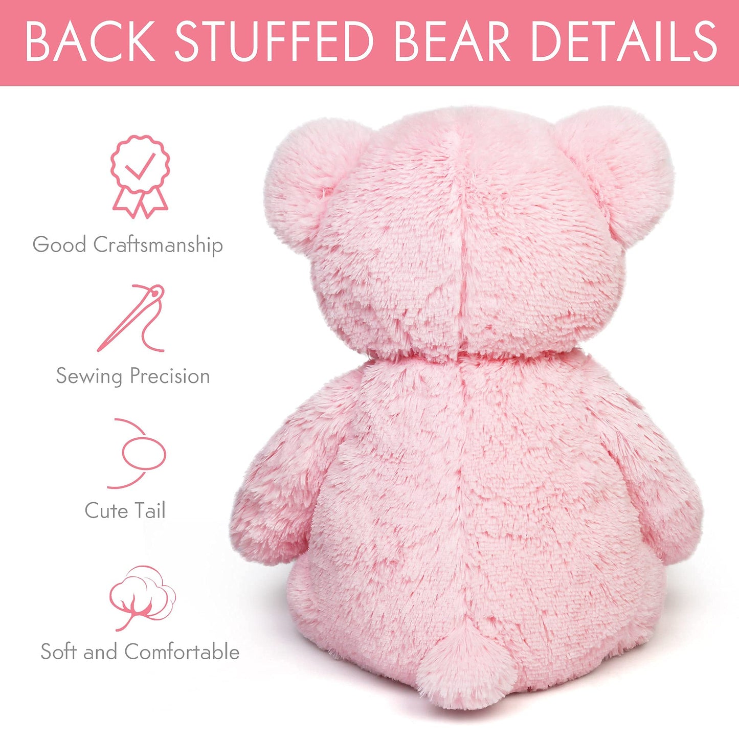 Lotfancy Teddy Bear Stuffed Animals, 20 Inch Pink Stuffed Bear, Cute Plush Toy With Footprints, Plushies For Kids Baby Toddlers