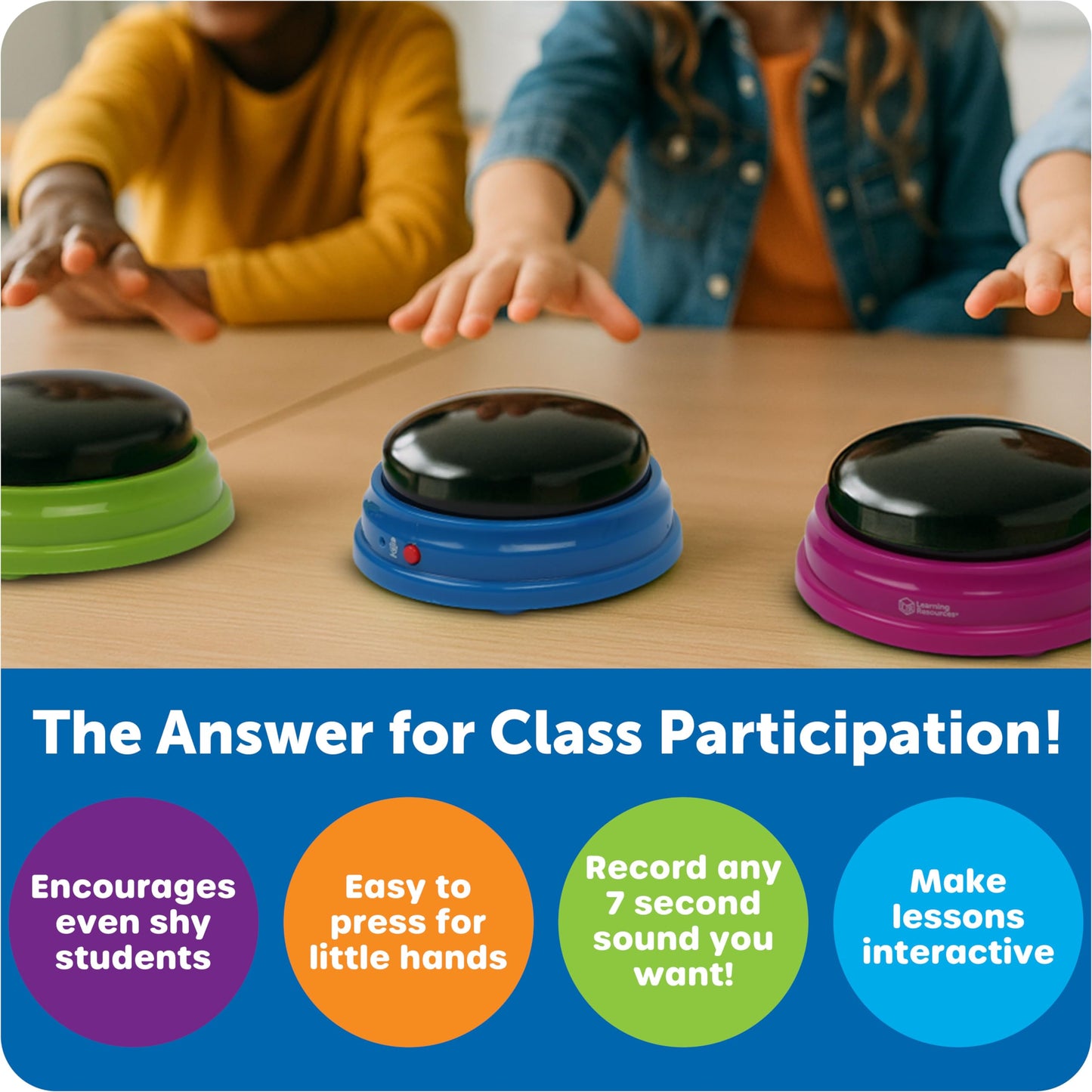 Learning Resources Recordable Answer Buzzers Set of 4, Plastic, Red, Ages 3+, Model LER3769, Perfect for Family Game Nights