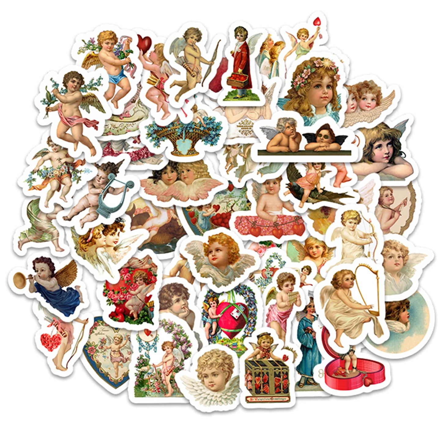 Vintage Angels And Cupids Stickers, Vinyl Scrapbooking Stickers Packs, 50Pcs Kawaii Cute Angel Aesthetic Stickers For Kids Teens