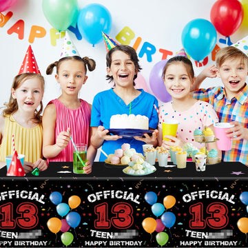 Dydamud 13Th Party Tablecloth,13 Year Old Boy Birthday Decorations 3Pcs Red Black Confetti Table Cover For Boys Birthday Party,