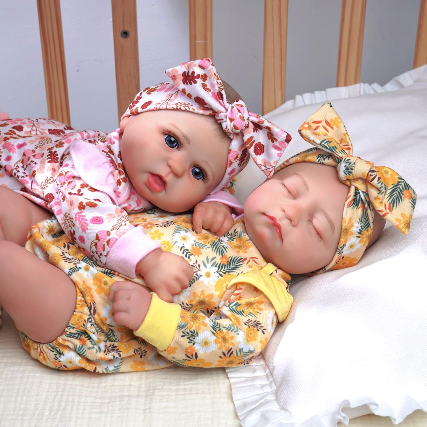 BABAESIDE Reborn Baby Dolls Twins, 20 Inch Realistic Baby Doll Girls Sleeping and Awake with Soft Body Baby Girl with Feeding To