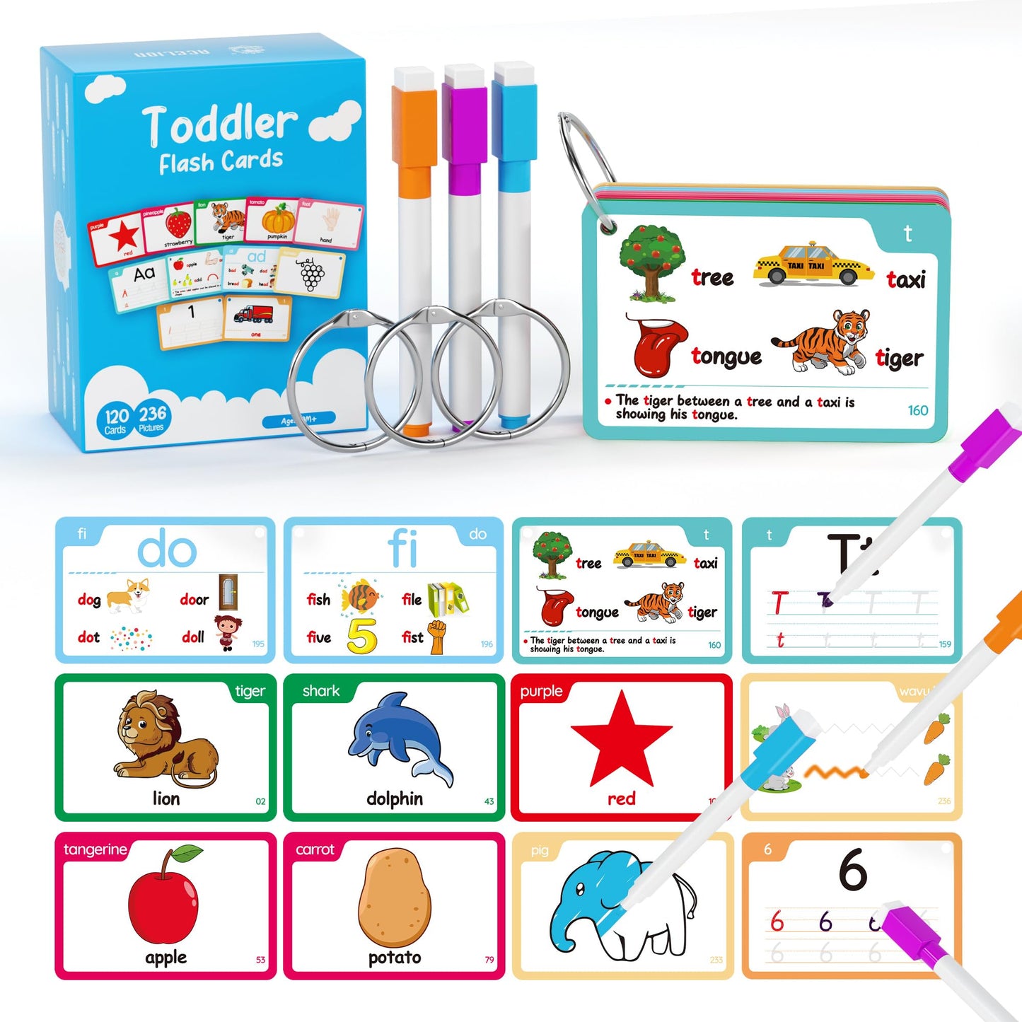120 Pcs, 236 Pictures Alphabet Flash Cards For Toddlers 2-8 Years, Toddler Flash Cards, Phonics Words Flash Cards, With Animals, Fruits, Vegetables, Numbers, Phonics, Alphabet, Drawing, Writing