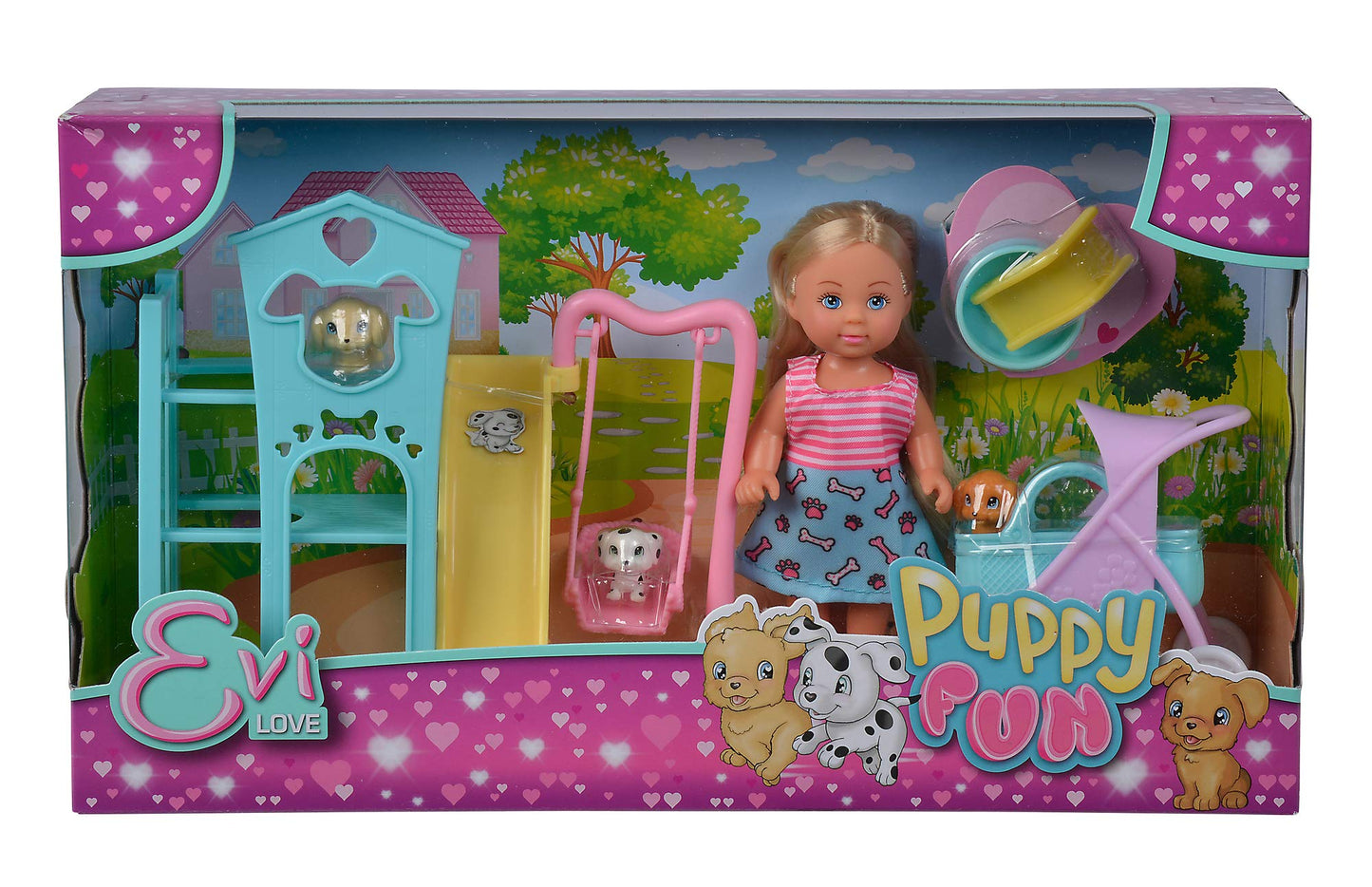 Simba Evi Love Puppy Fun Doll With Three Cute Puppies And Great Dog Play/Swing, Slide And 2-In-1 Buggy / 12 Cm/Suitable For Children From 3 Years