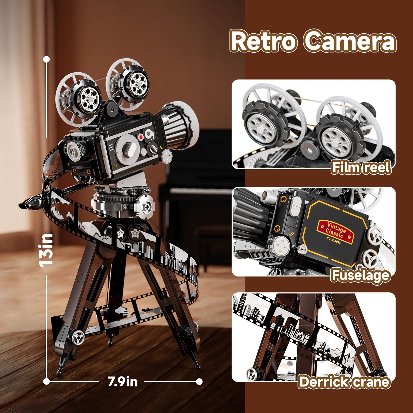Akwme 3 In 1 Retro Camera Building Set For Adults,Ideas Movie Art Camera Collectible Display Mode, Multiplane Camera Building To