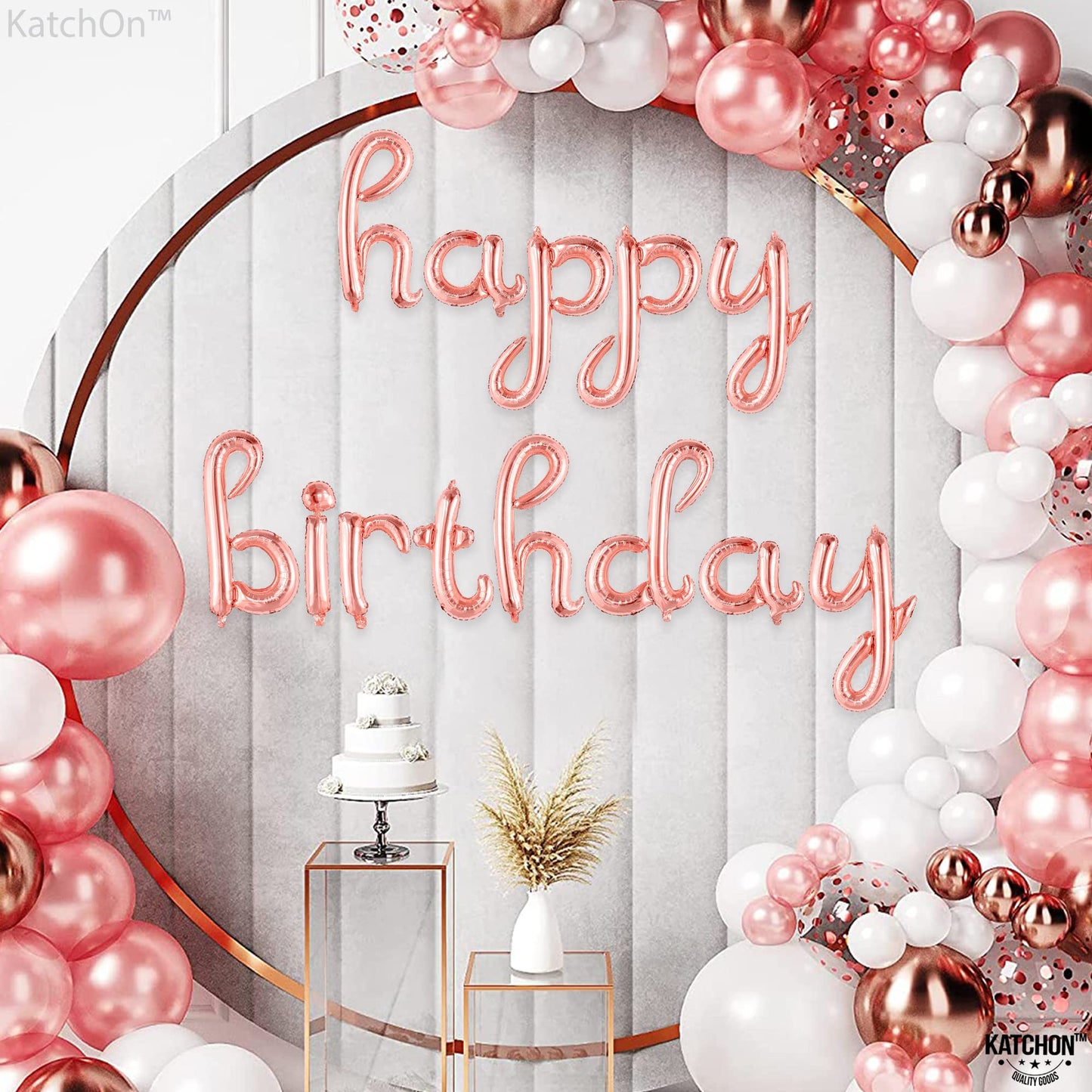 Katchon, Happy Birthday Balloon Rose Gold - 16 Inch | Rose Gold Happy Birthday Sign, Rose Gold Happy Birthday Decorations For Women | Rose Gold Happy Birthday Banner For Rose Gold Party Decorations