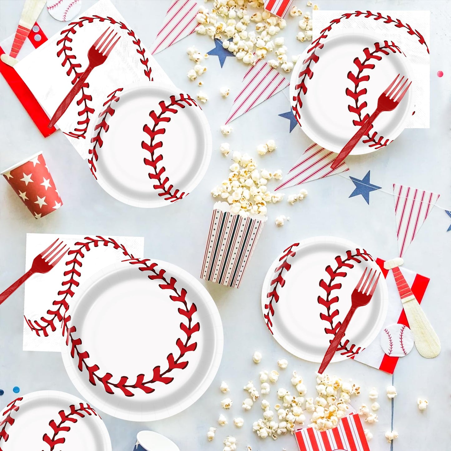 Bqk 96 Pcs Baseball Birthday Party Supplies Including Baseball Plates And Napkins Forks, Baseball Party Favors Baseball Party De