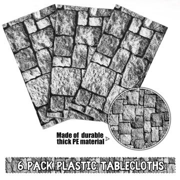 Stone Wall Tablecloths, Medieval Themed Party Decorations Supplies Disposable Plastic Brick Stone Tablecloth Castle Brick Wall Table Covers For Halloween Birthday Party Favors(108 X 54 Inch, 6 Pack)