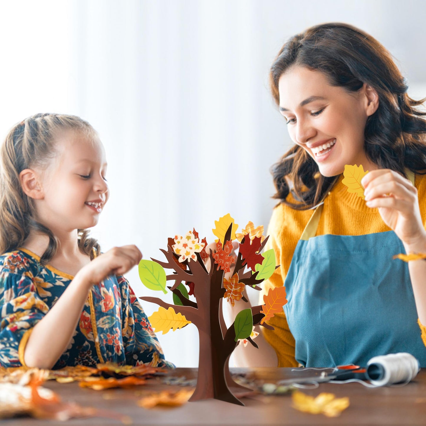 WATINC 16Pcs Fall Thankful Trees Craft Kits for Kids, Autumn Maple Oak Leaves Make Your Own DIY Thanksgiving Trees Decoration Th