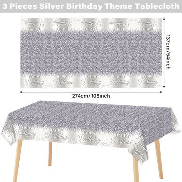Silver Happy Birthday Party Decorations Silver Theme Table Covers Silver Glitter Birthday Party Tablecloths Supplies Diamonds Silver Party Tablecloths For Baby Shower Wedding Birthday Parties Supplies