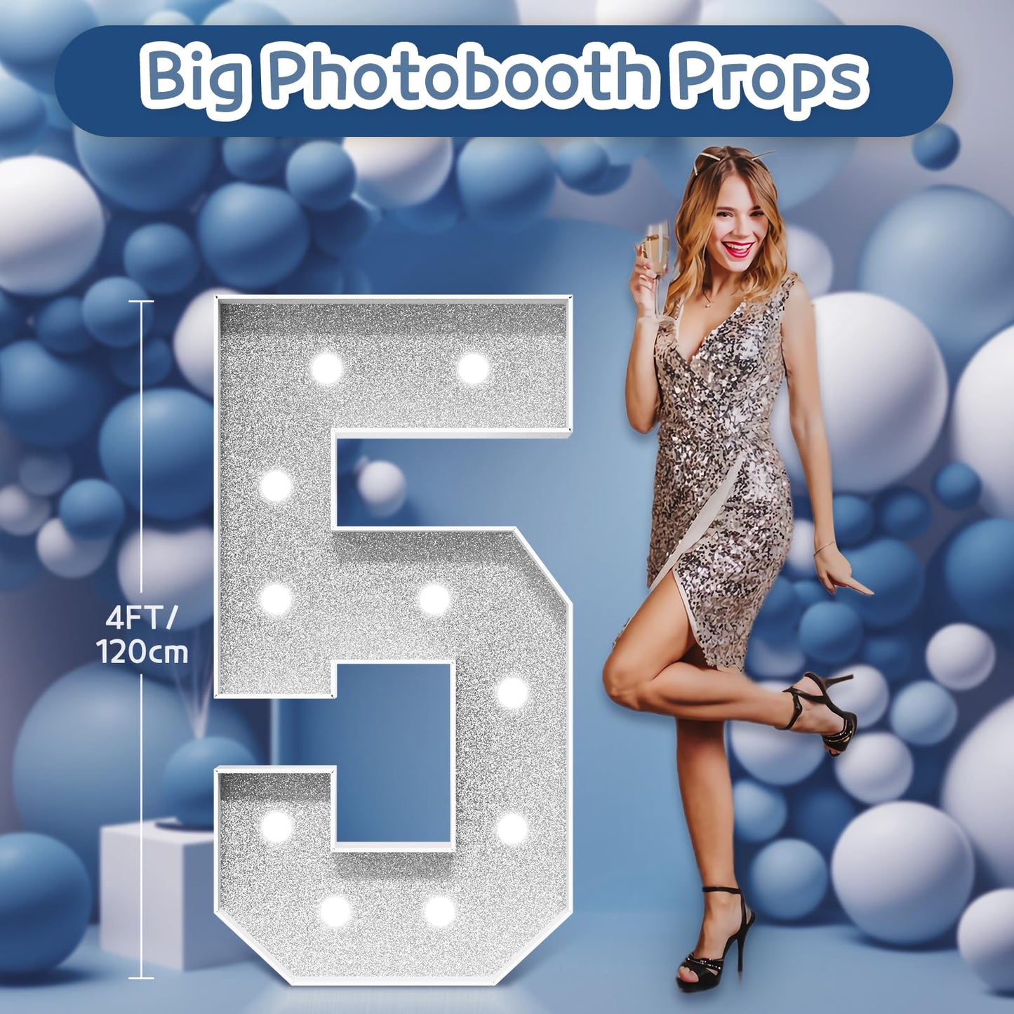 Imprsv Marquee Numbers Silver Birthday Decorations: Large 4 Feet Tall Light Up Numbers 5Th 15Th 50Th 75Th Party Decor Big Mosaic