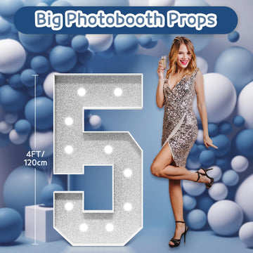 Imprsv Marquee Numbers Silver Birthday Decorations: Large 4 Feet Tall Light Up Numbers 5Th 15Th 50Th 75Th Party Decor Big Mosaic