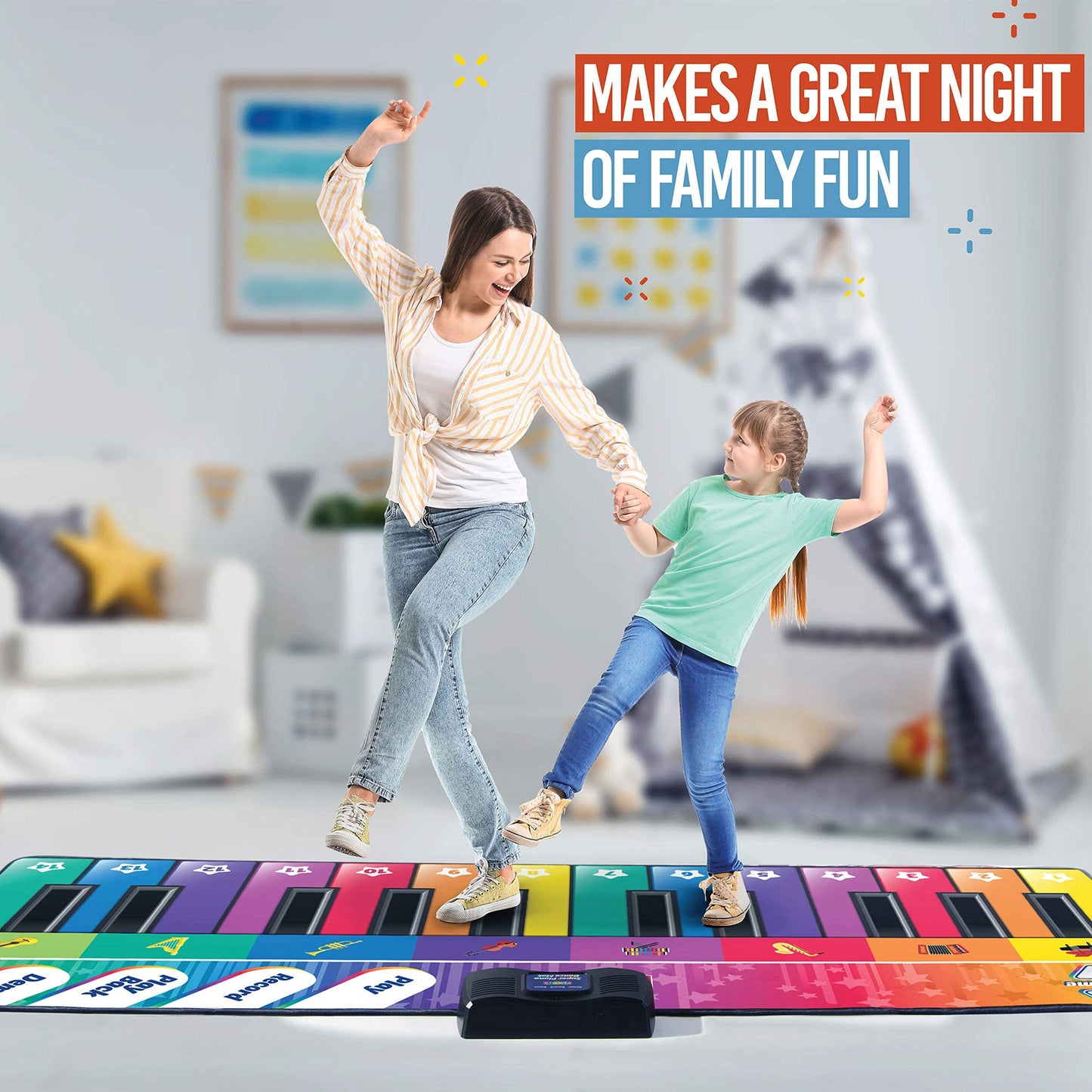 Play22 6 Ft. Floor Piano Mat For Toddlers - Giant Piano Playmat, 24 Keys, 8 Musical Instruments, Adjustable Vol, Built In Songs, Record & Playback - Best Musical Toy Gift For Boys & Girls Ages 3-10
