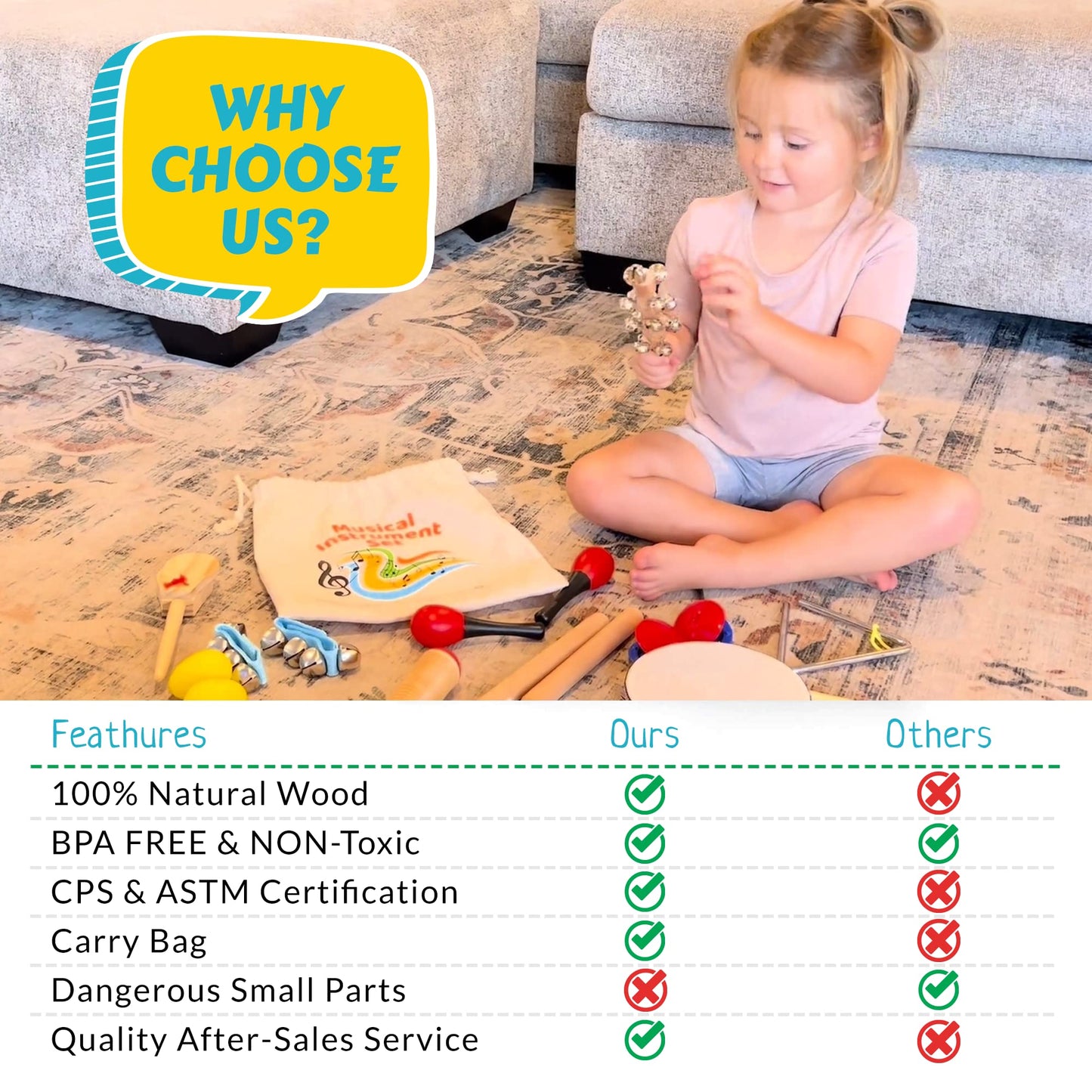 Boxiki Kids Musical Instruments Set Of 16 Pcs - Toddler Educational & Musical Percussion For Kids - With Tambourine, Maracas & C