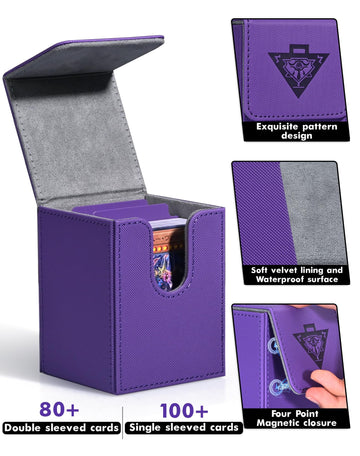 Zlca Card Deck Box For Mtg Yugioh Tcg, Card Storage Box With Dividers Holds 100+ Sleeved Cards, Premium Card Deck Case Compatible With Ccg Trading Cards (Purple,Puzzle)