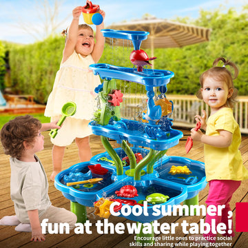 4 -Tier Kids Water Play Table For Kids Toddlers 3-5 4-8, Sand And Water Table With Rich Activity Set, Water And Sand Sensory Act