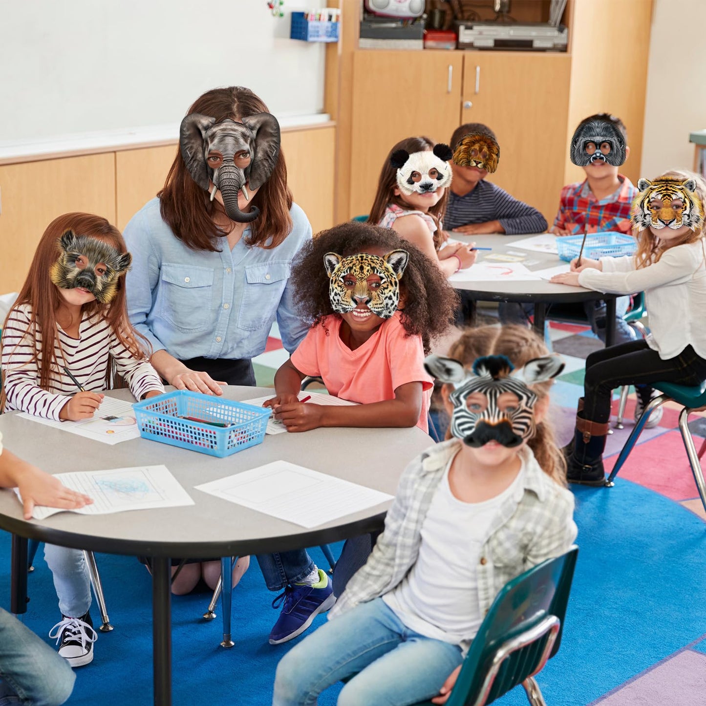 Blulu 16 Pieces Animal Face Masks Jungle Animal Paper Masks Forest Animals Cartoon Masks Zoo Animal Face Masks Woodland Party Fa
