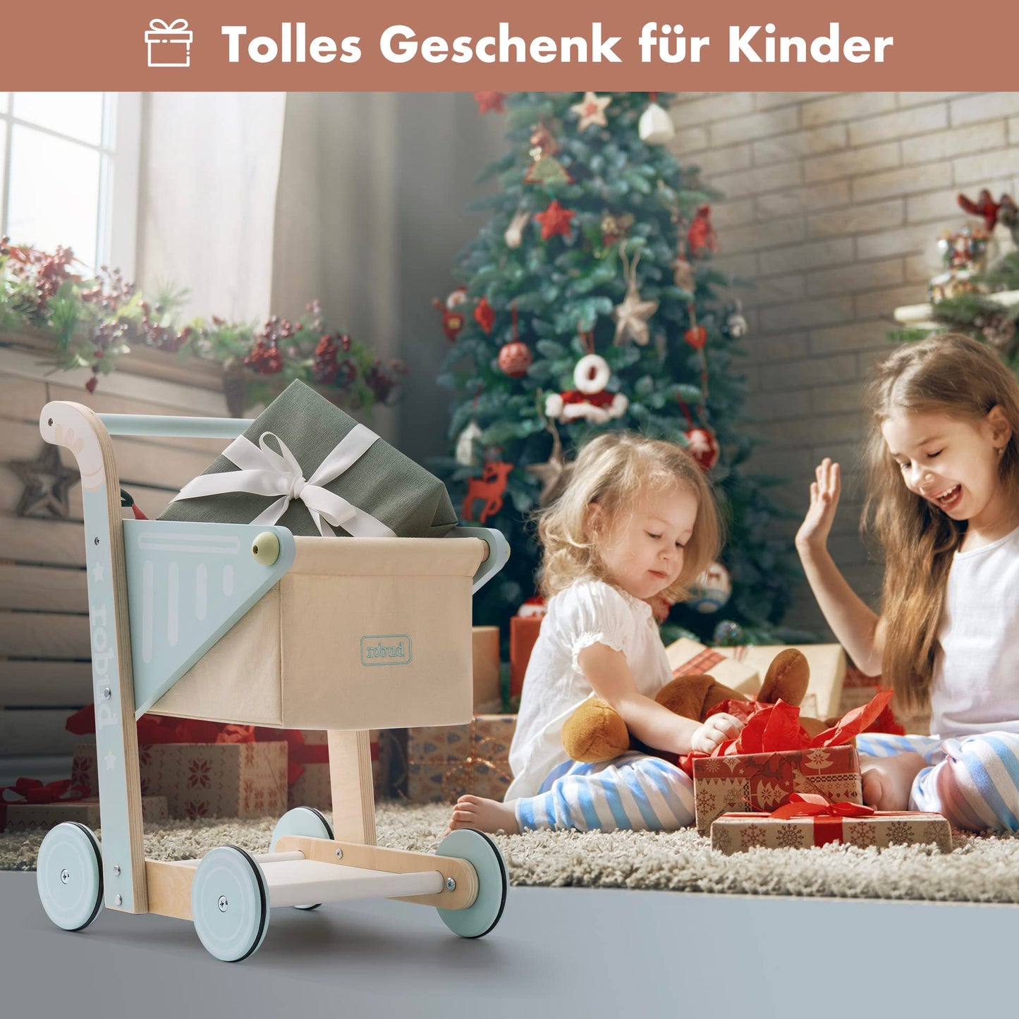 Robud Wooden Baby Walker For Girls Boys, Wooden Shopping Cart For Kids Toddlers, Learning Walker Toys For 10 Months 1 Year Old