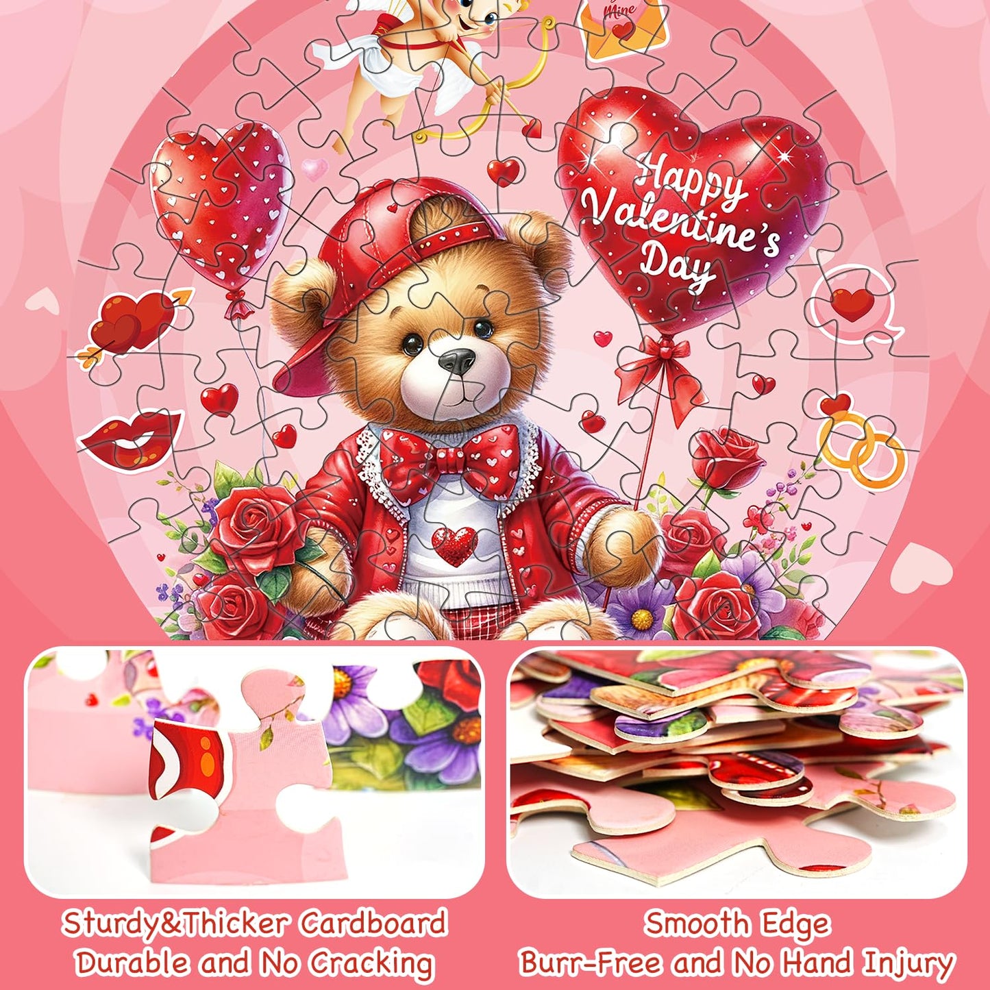 Valentines Floor Puzzles For Kids Age 4-8, Valentiens Day Gifts For Kids Classroom Exchange Gifts Love Bear And Balloons Large J