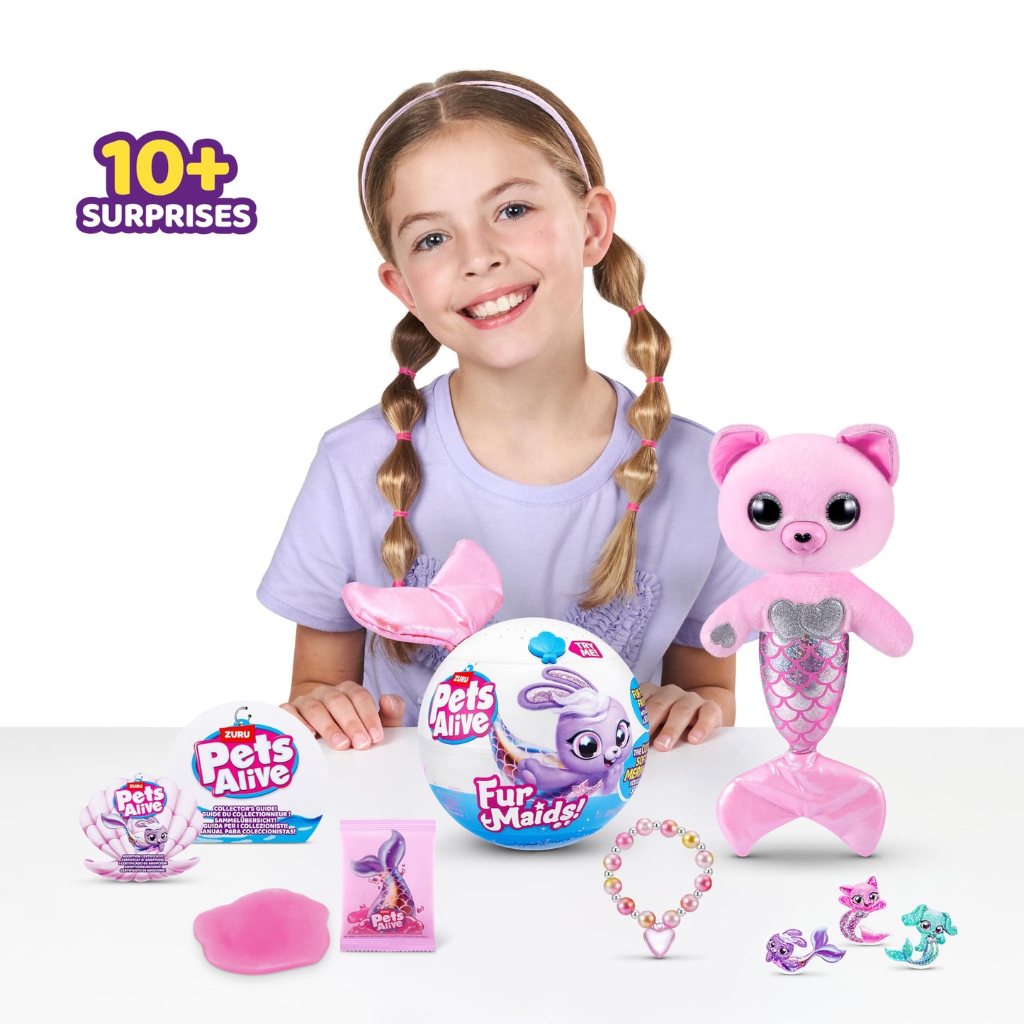 Pets Alive Furmaids Mermaid Plush Toy - Interactive Lights & Sounds, Pink Kitten, Model 9555