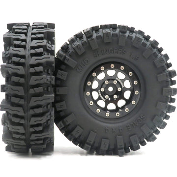 HOBBYSOUL 1.9 Mud Slingers Tires Super Grip Sticky Tyre 120mm / 4.72'' tall & 1.9 Beadlock wheels Rims Hex 12mm Black For 1/10 C