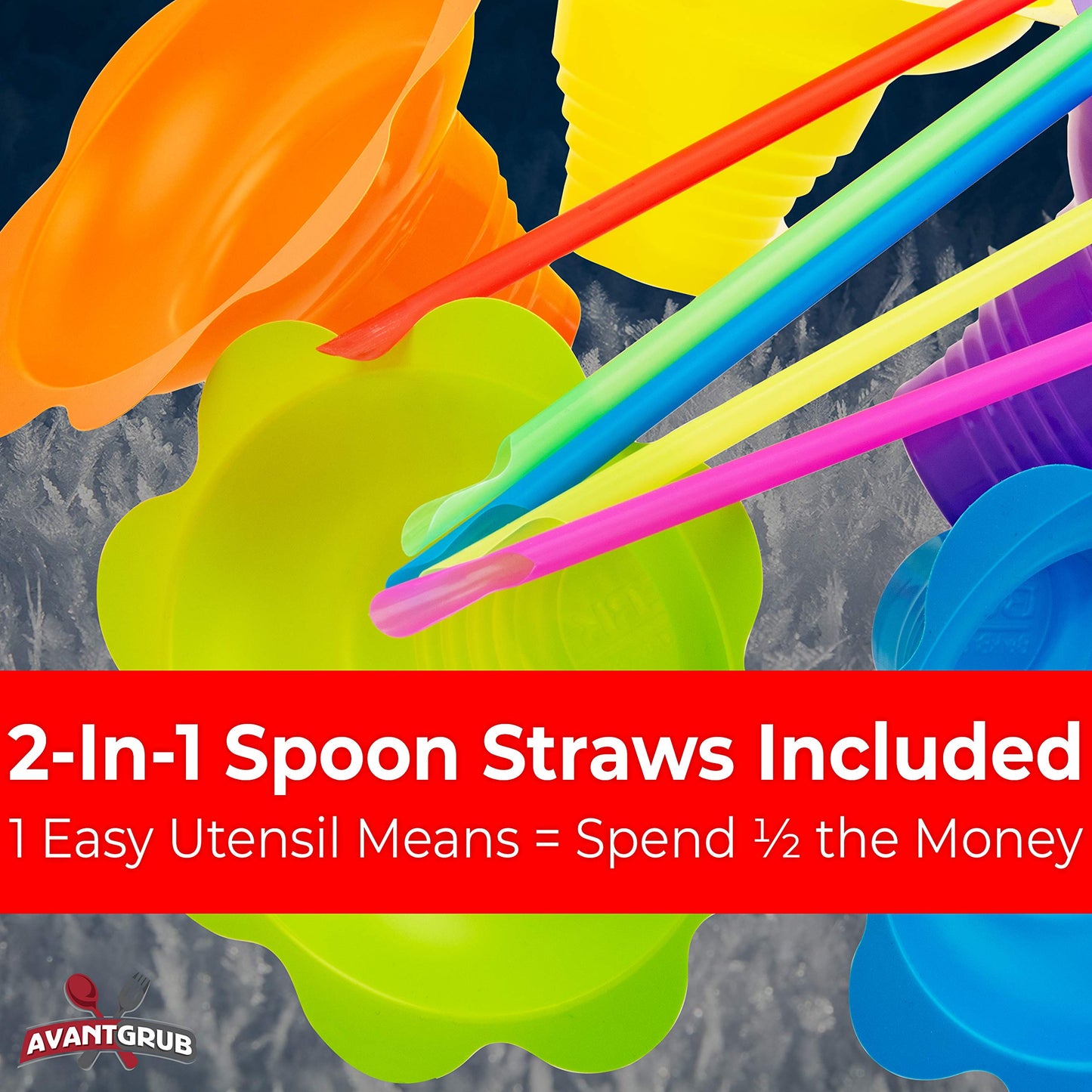 Leak Proof & Drip Catching, Super Cute Reusable 4Oz Flower Snow Cone Cups With Straws 100 Pk, Colorful Easy Grip Bowls Perfect F