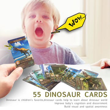 Aminfun 55Pcs Dinosaur Learning Recognition Flash Cards,Dinosaur Fan Collectible Cards, Flash Card, Educational Learning Toys For Kids, Gift For Boys And Girls.