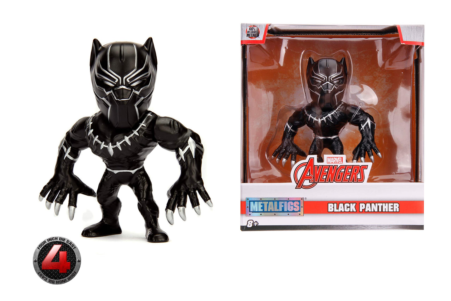 Jada Toys Metalfigs Marvel Avengers Black Panther 100% Die-Cast Metal Collectible Figure, 4', Black