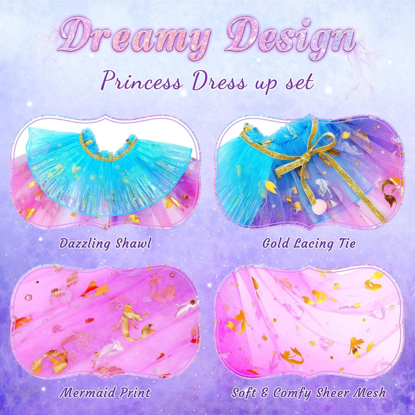 Hapgo Mermaid Toys Princess Dress Up Clothes For Girls 4-6, Mermaid Cape, Princess Costume For Birthday, Halloween