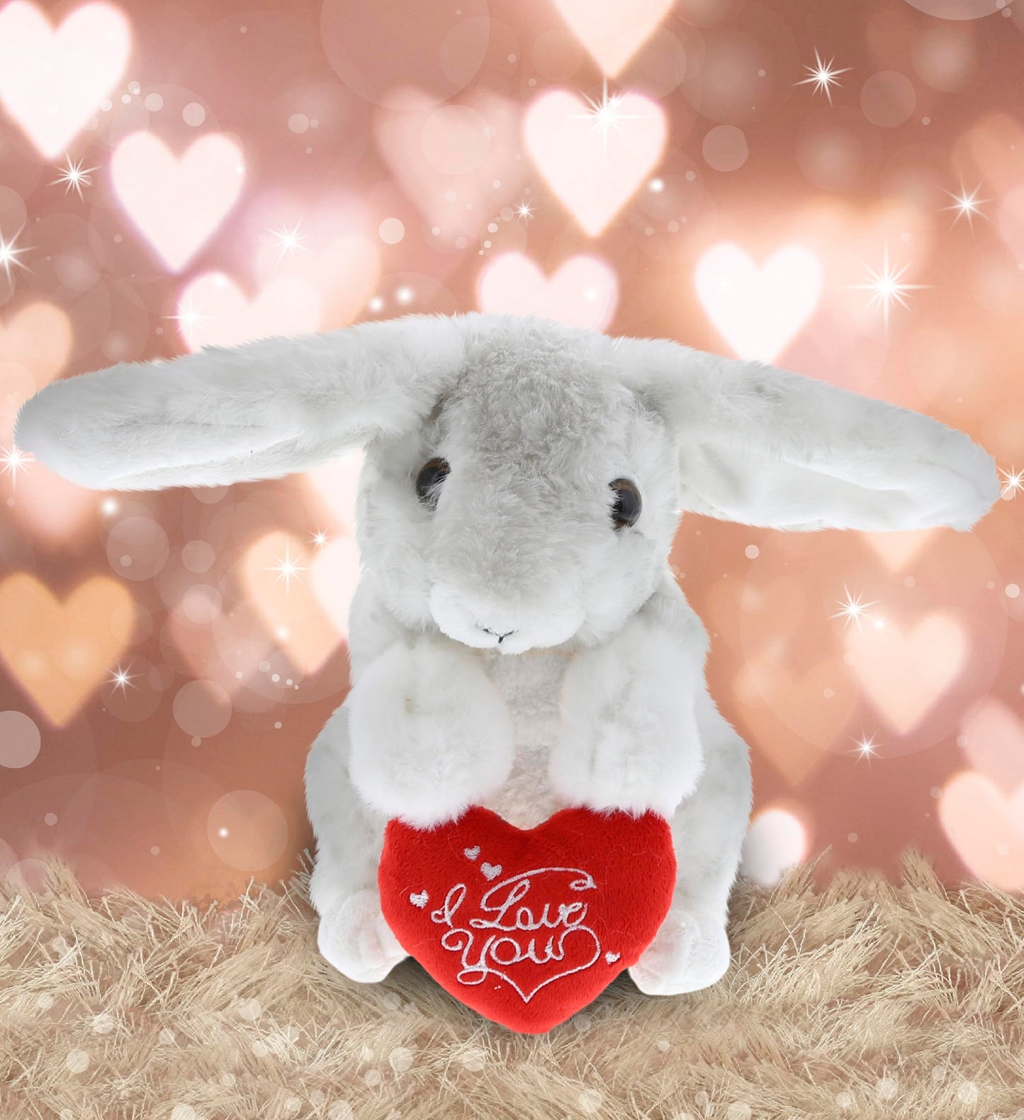 Dollibu I Love You Valentine Plush Grey Rabbit - Cute Stuffed Animal With Red Heart And Name Personalization Gift For Valentines