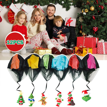 Rdogeia 12Pcs Christmas Parachute Toys,Christmas Toys For Kids Girls Boys,Christmas Stocking Stuffers 2024,Tangle Free Outdoor F