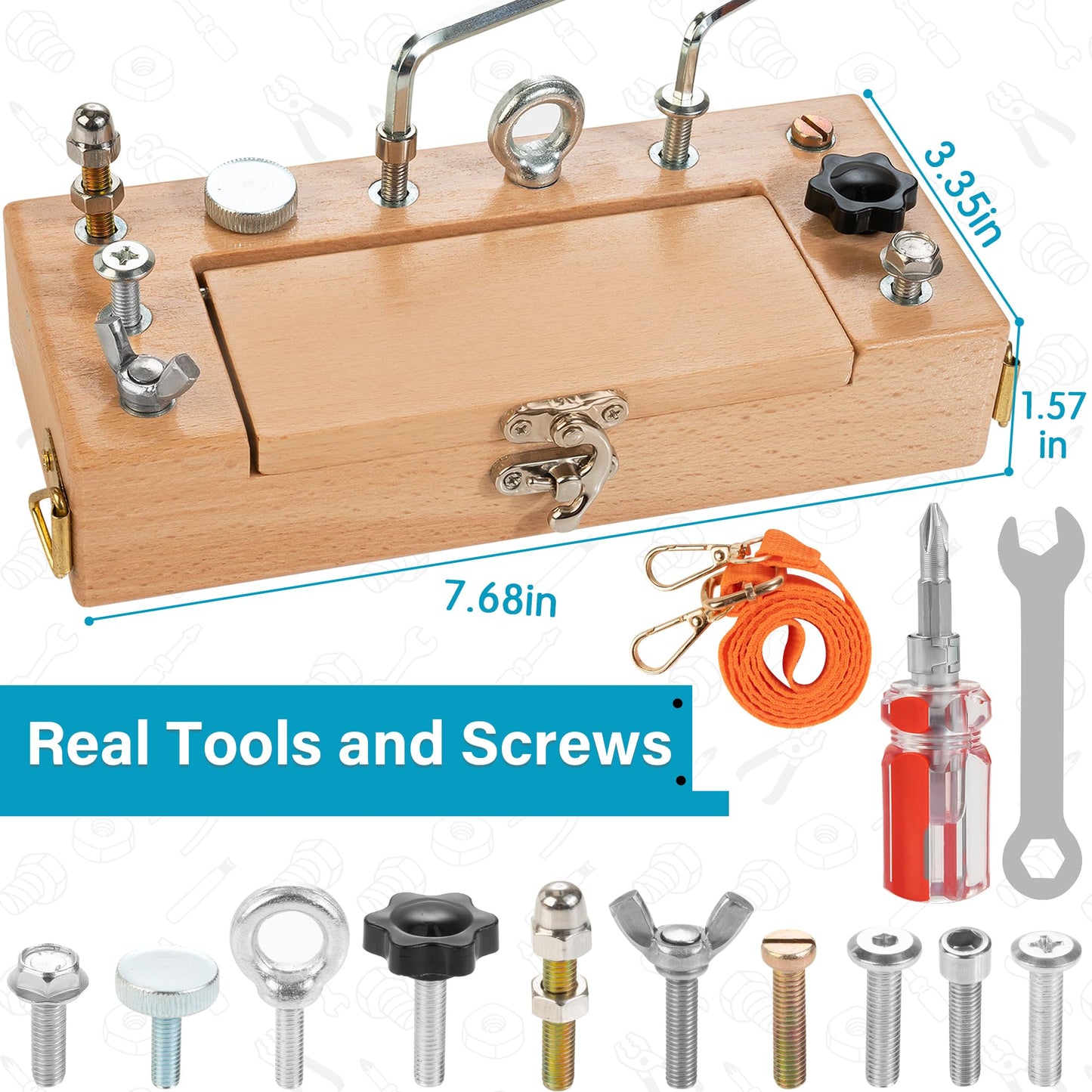 Woodmam Montessori Screwdriver Board Set, Wooden Storage Box & Strap Toddler Real Tools, Montessori Stem Fine Motor Skills Toys For 3 4 5 Year Old Kids, Educational Sensory Preschool Learning Toys