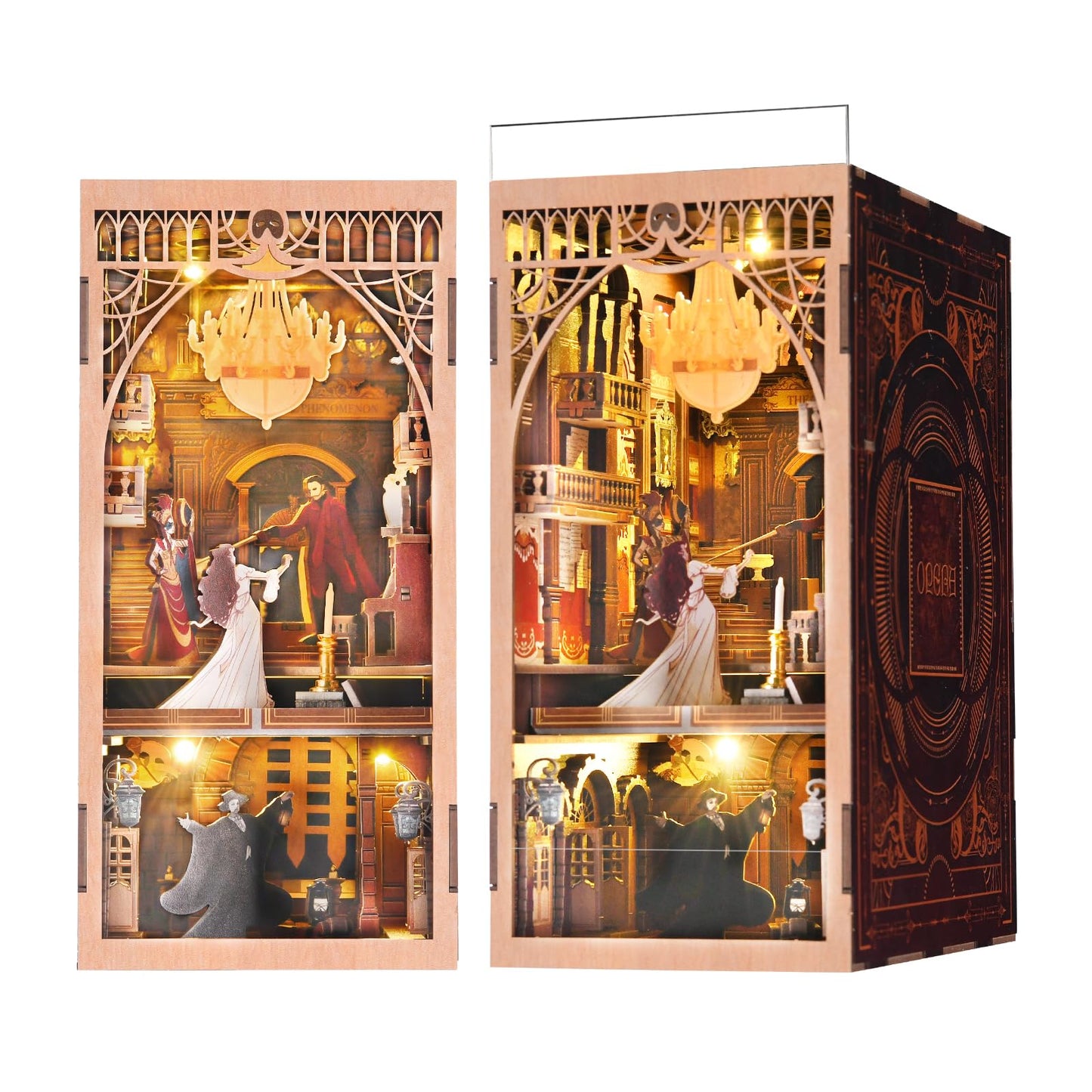Minicity Diy Book Nook Kit For Adults, 3D Wooden Puzzle Bookend Bookshelf Insert Decor With Led Light And Dust Cover (Phantom Of