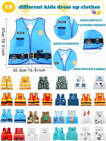 Puteraya 15 Pcs Kids Community Helper Dress Up Vest Career Cosplay Clothes Occupation Costumes For Toddlers Role Pretend Play