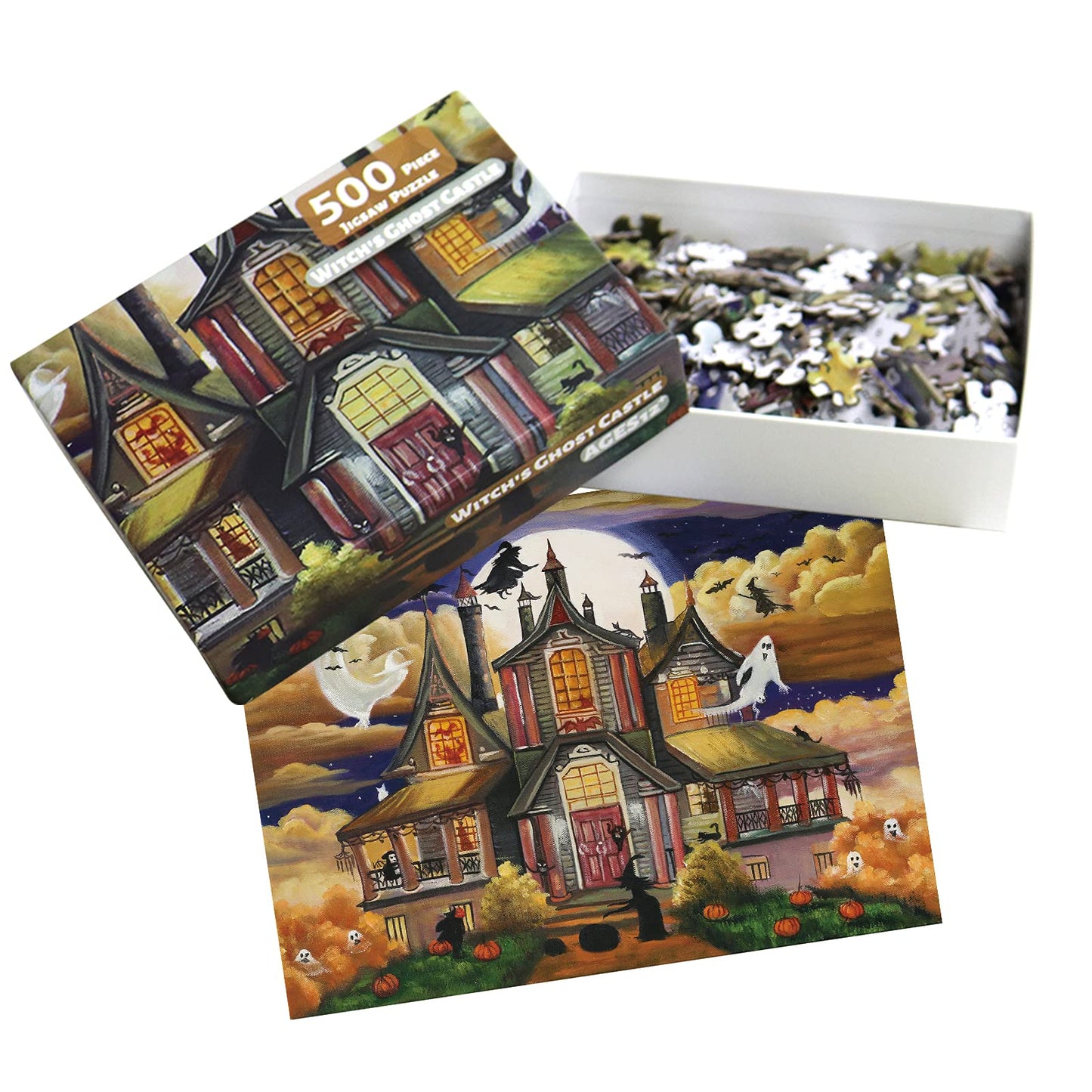 500 Piece Jigsaw Puzzle For Adults 20' X 14',Witch'S Ghost Castle Haunted Puzzles Halloween Decoration For Family Party Holiday