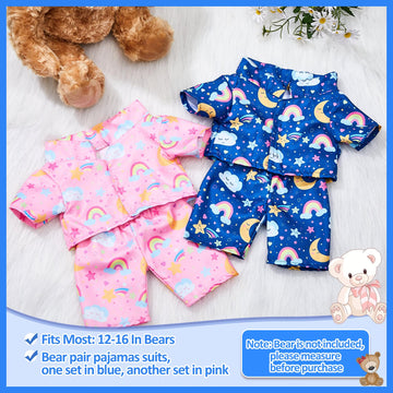 Civaner 2 Pack Blue And Pink Bear Clothes Outfit, Fit Most 12-16 Inch Bears Stuffed Animal Pajamas Plushie Clothes For Stuffed Animals, Pre-Kindergarten Toys(Rainbow Style)