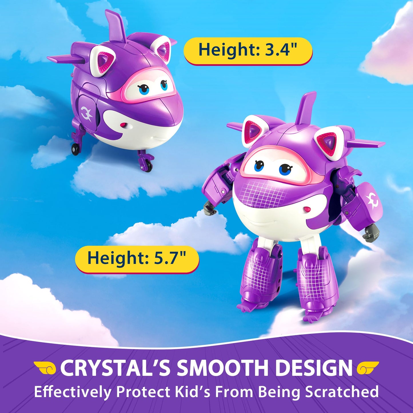 Super Wings Transformer Toys, 5 In Crystal Transforming Airplane Toys, 2-In-1 Mode Action Figures, Plane To Robot, Preschool Gift Transformer Figures Toys For Boys Girls Kids Age 3 4 5 6 7 8+