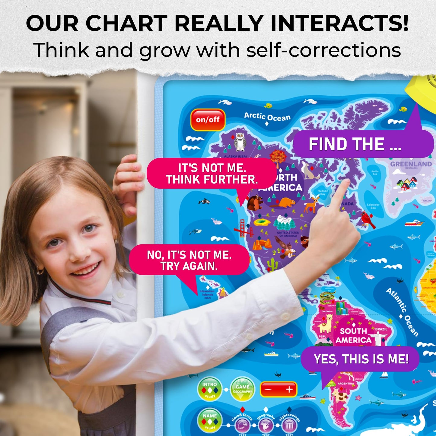 Quokka Educational Toys For Kids 5-7 Year Old - Usa World Maps Learning Wall Chart For Toddlers Age 3 4 6+ - Interactive Speech Therapy Poster Boy Girl - Autism Game 8-10-12