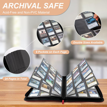 TiopLior Trading Card Binder 9-Pocket TCG Binder Fit for MTG Yugioh Card Album Book 432 Side-Loading Pockets enhanced Card Collection Binder for Baseball Football Sports Cards PTCG with Zipper (Red)