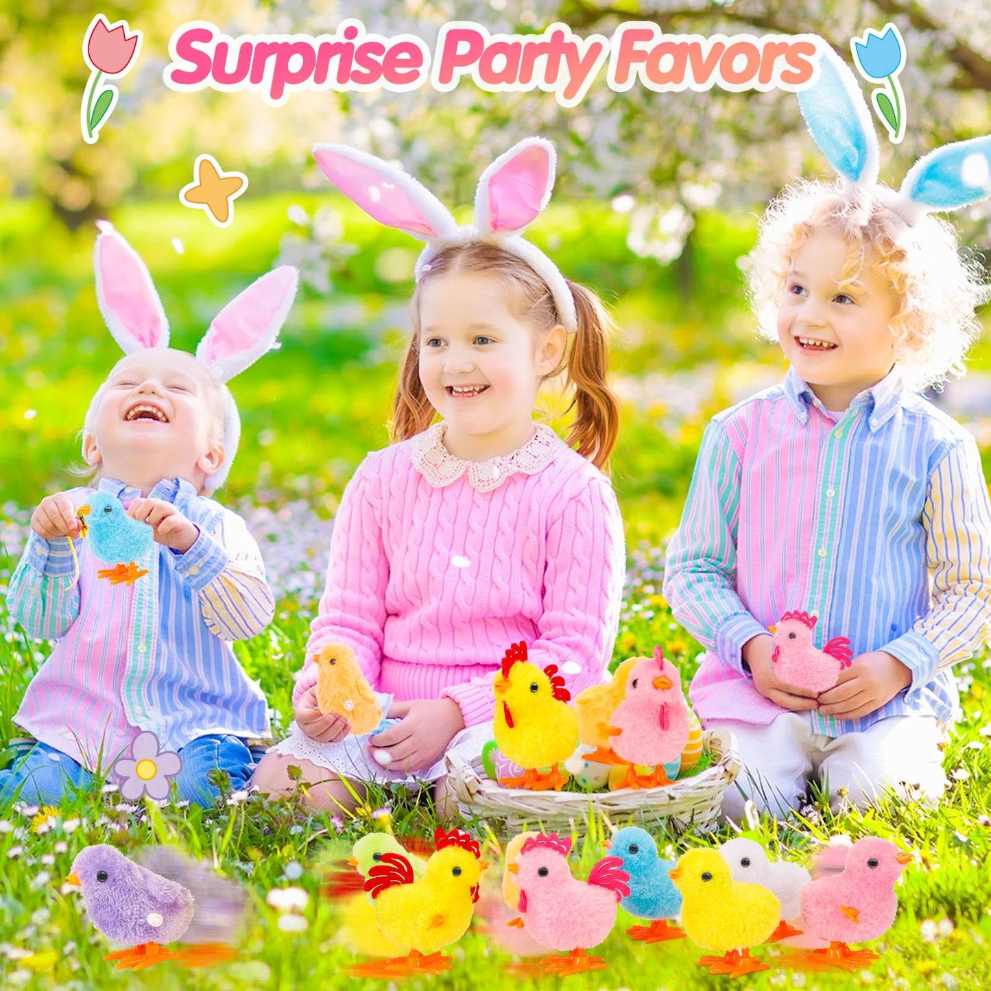 Sevenq Wind Up Toys For Kids Easter Basket Stuffers, 9Pcs Jumping Plush Chicks Small Fidget Toys For Easter Egg Hunt Treasure Bo