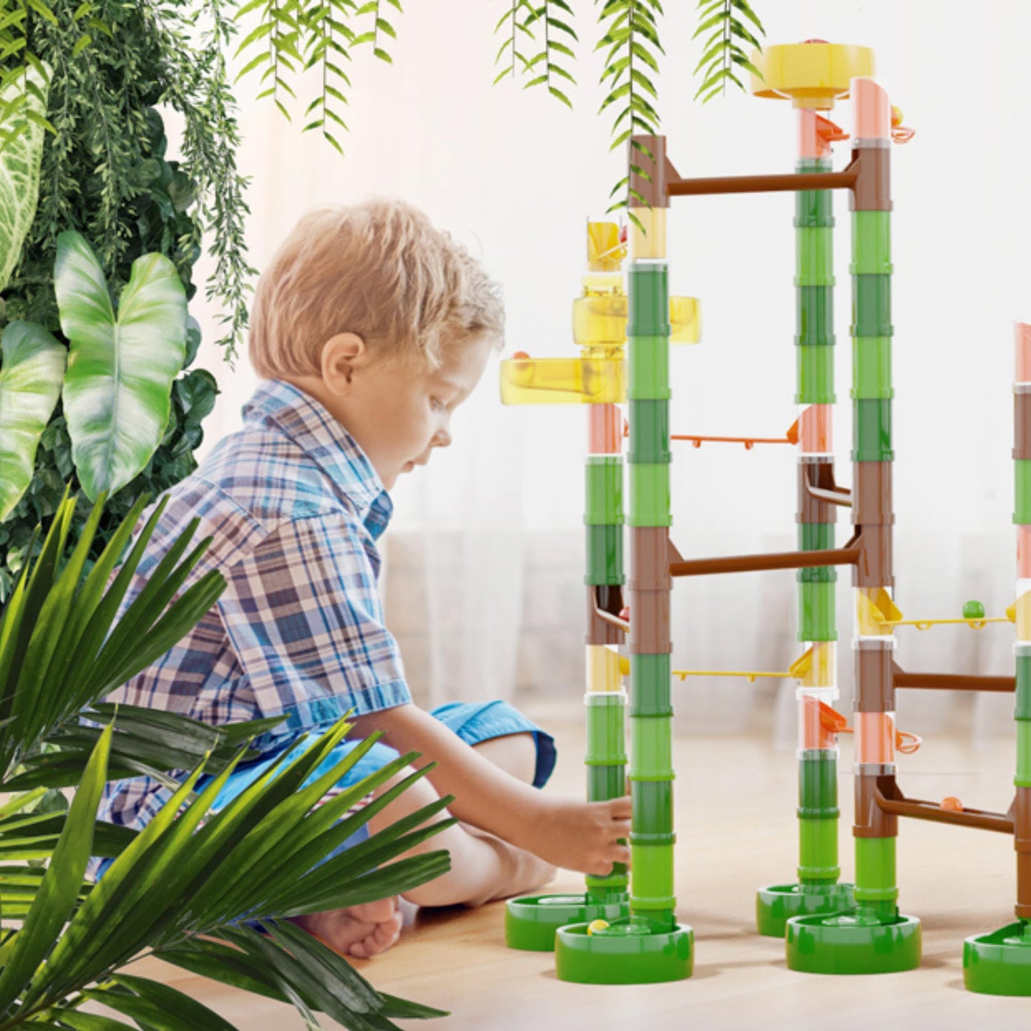 Quercetti Migoga Jungle Marble Run Toy - 110 Piece Set With 12 Colored Marbles And Multi-Start For Simultaneous Launches, Promotes Stem Learning And Building Skills, For Kids Ages 4 Years And Up