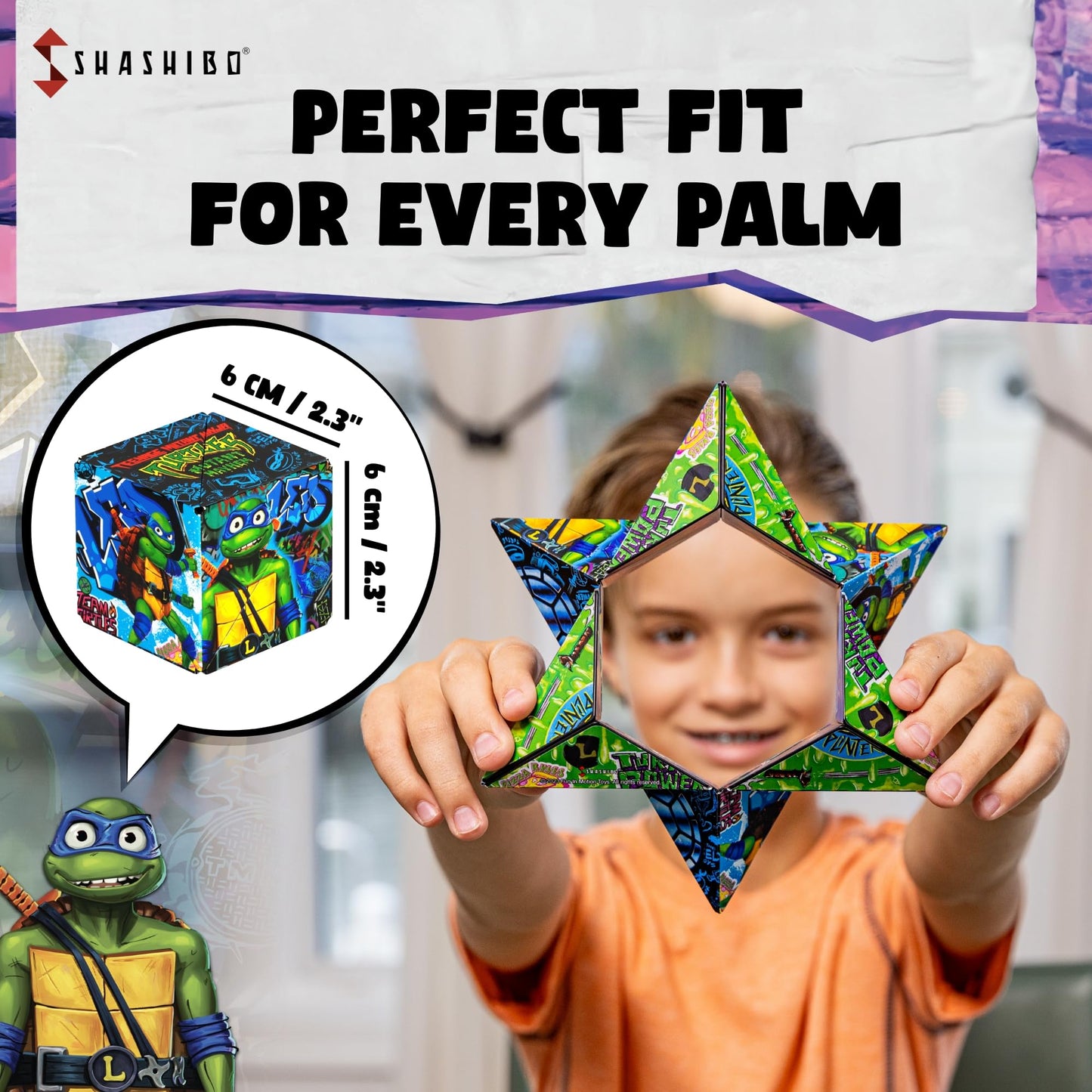 Shashibo Shape Shifting Box - Magnetic Fidget Cube, Leo Series 2, Turtles Design, 36 Rare Earth Magnets, Transforms into 70+ Shapes