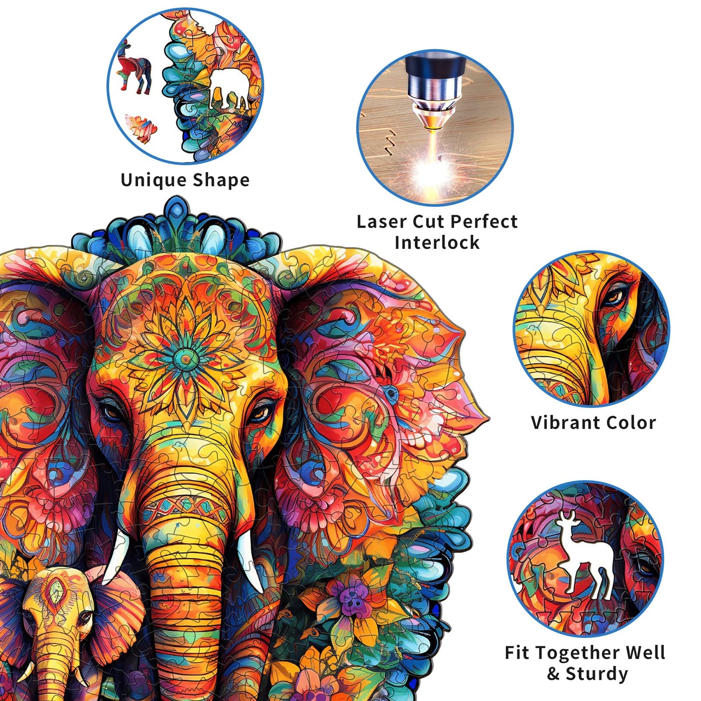 Woodemon Wooden Puzzles For Adults, Mandala Elephant (L-280Pcs) Wooden Jigsaw Puzzles Kids, 12.2 * 11.8In Unique Shaped Animal Wood Puzzles Adults, Xmas Christmas Puzzles Birthday Gift Family Game