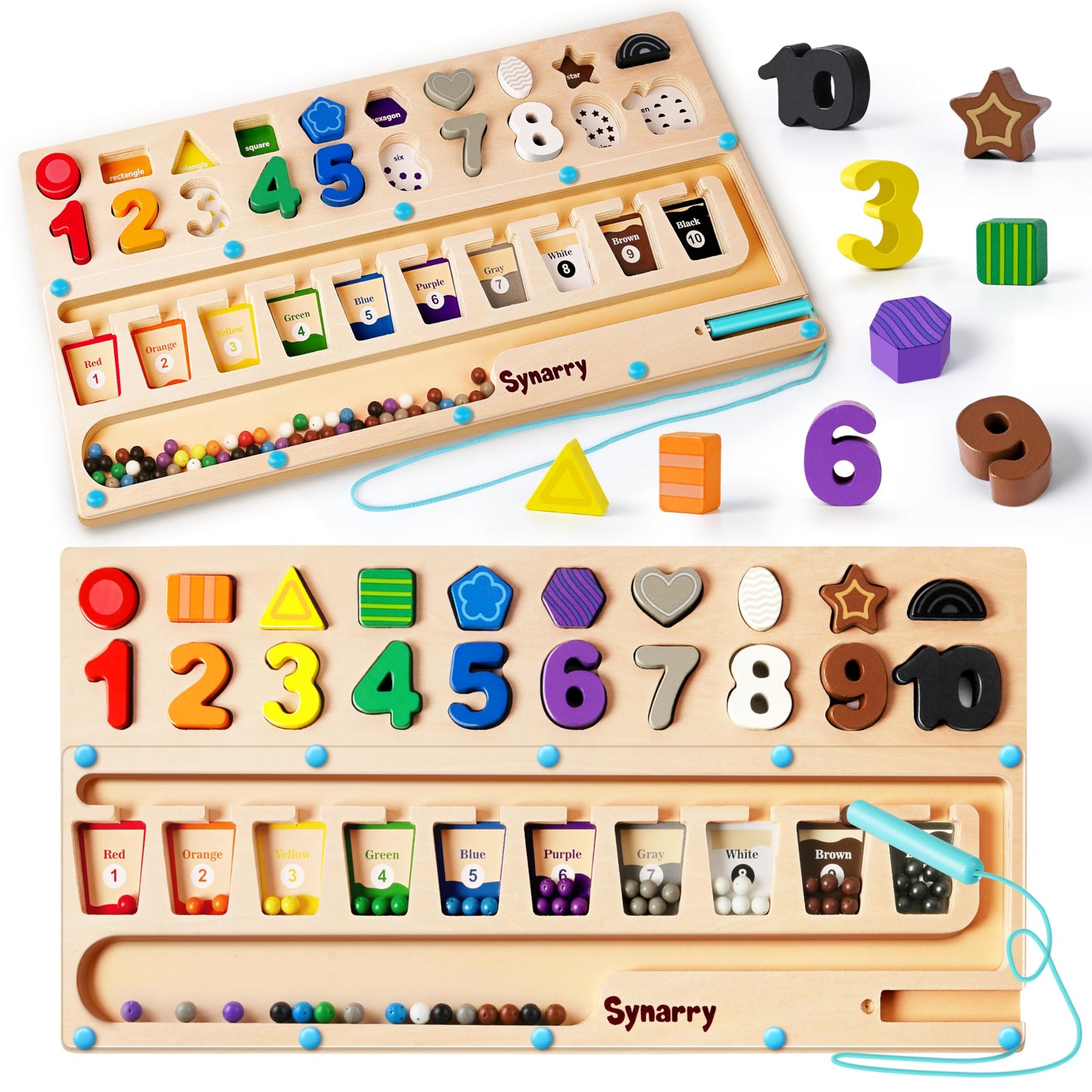 Synarry 3 In 1 Montessori Toys For 3+ Year Old, Educational Magnetic Color And Number Maze, Shape & Number Wooden Puzzle Counting Learning Toys For Toddlers 2-4 Years, Preschool Learning Activities
