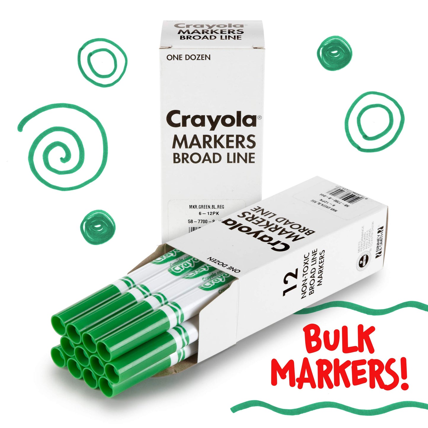 Crayola Broad Line Markers - Green (12Ct), Markers For Kids, Bulk School Supplies For Teachers, Nontoxic, Marker Refill With Reusable Box