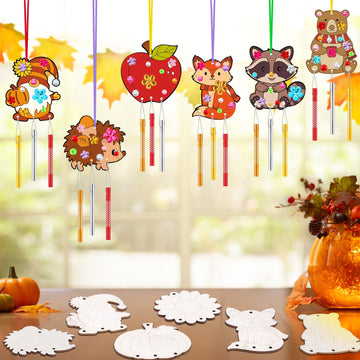 JellyArch 30 Pack Thanksgiving Wind Chime Making Kit for Adults Fall Pumpkin Leaf Animal DIY Wooden Crafts for Halloween Activit