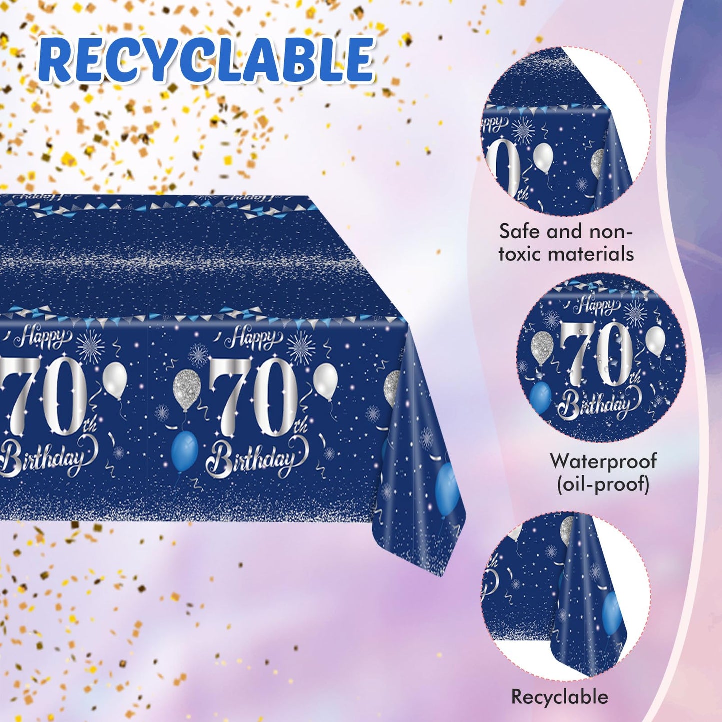 Blue 70Th Birthday Decorations For Men Navy Blue Silver Happy 70Th Birthday Tableware Set Include Happy 70Th Birthday Plates Nap
