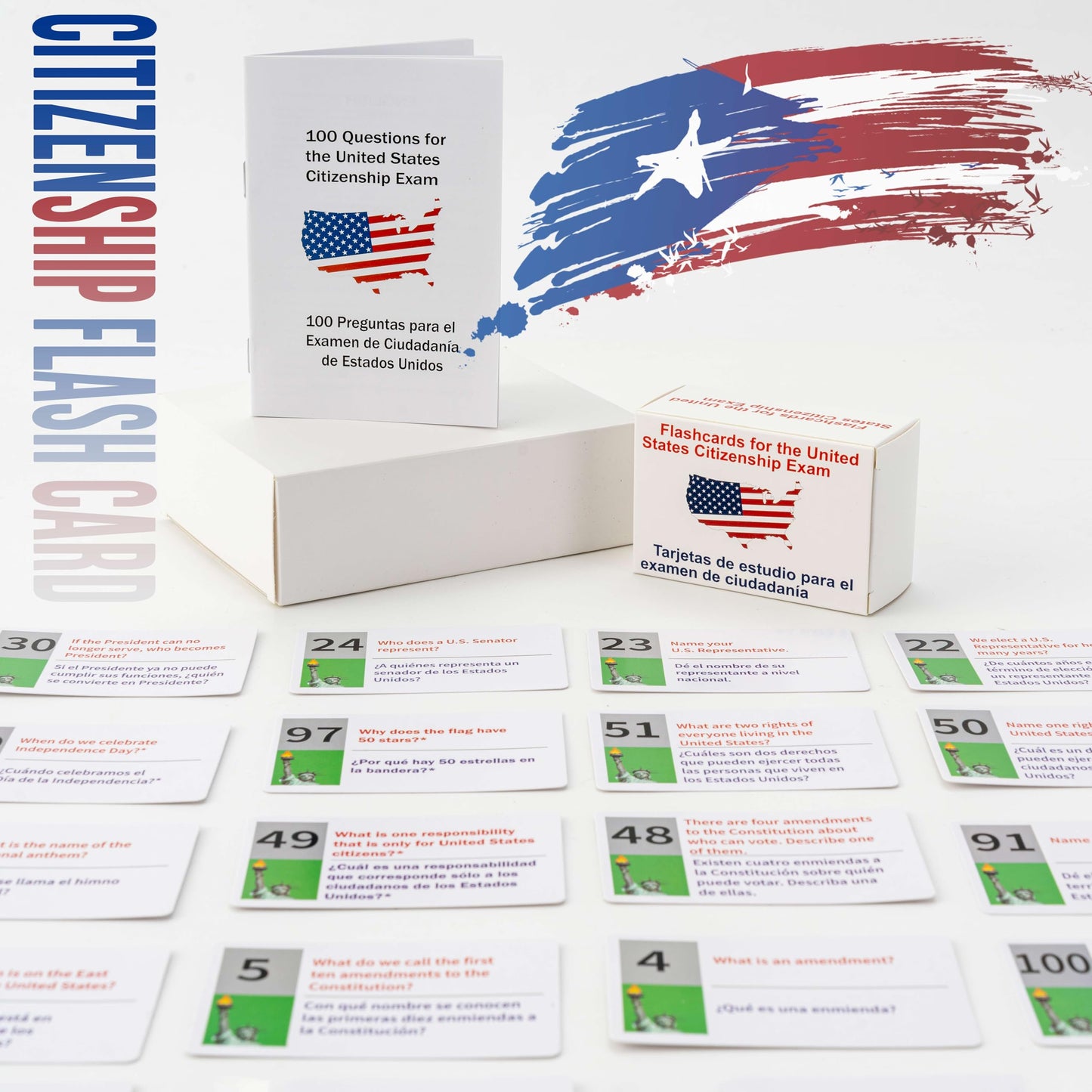 Us Civic Test Flash Card 2025-100 Uscis Citizenship Flash Card (Questions & Answers) Bilingual Spanish English Naturalization St