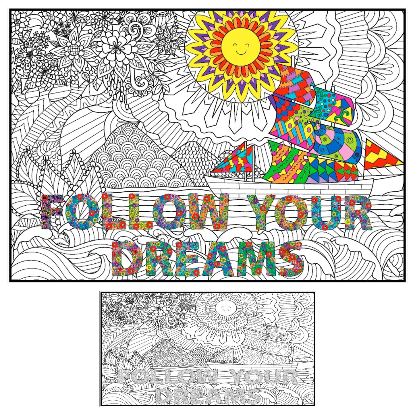 Giant Coloring Poster For Adults And Kids - Wall Coloring Poster Motivational - Large Coloring Posters For Classroom - Huge Coloring Poster At Work Table - Big Coloring Pages - Jumbo Coloring Sheets