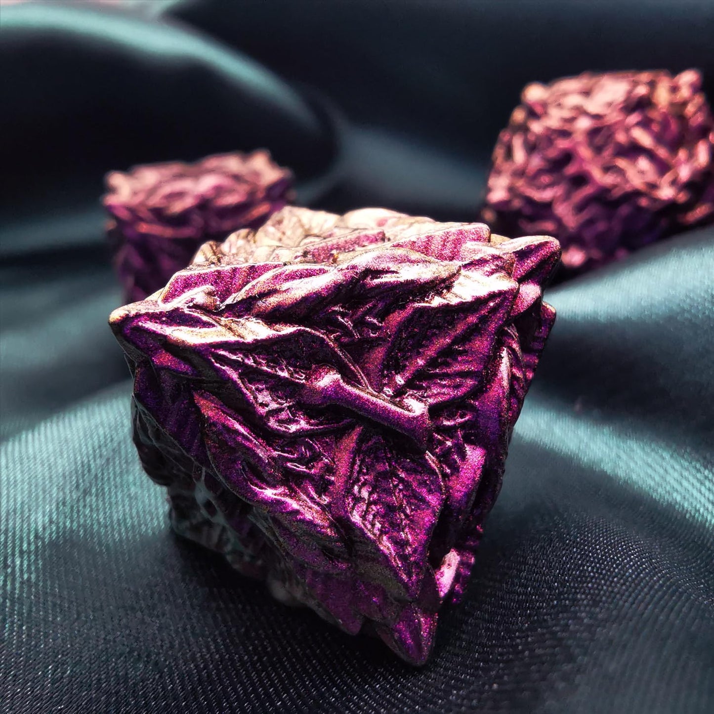 Mjdiceok Dnd Dice Vine Leaf Set Metal Dice 7 Role Playing Dice Polyhedral D&D Solid Dungeons And Dragons Dice (Purple Red)